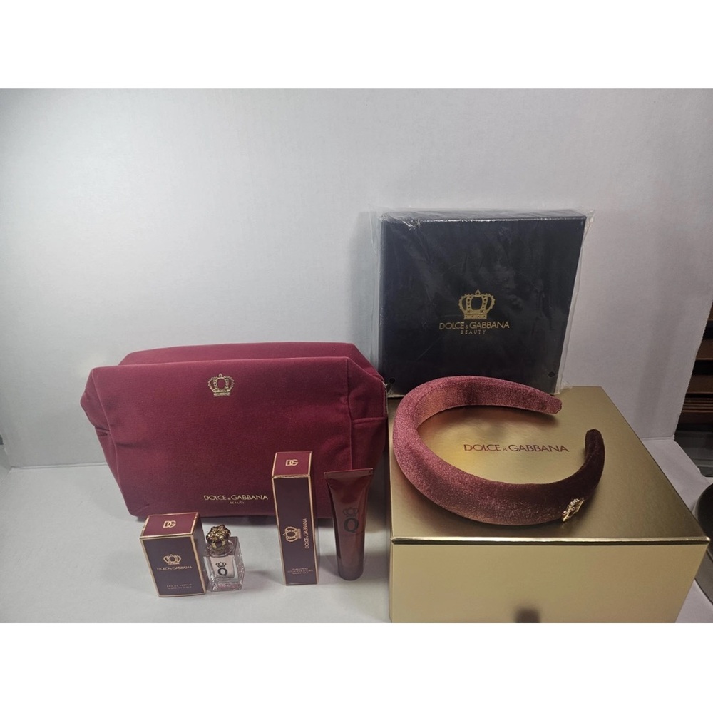 Dolce & Gabbana Burgundy Velvet Headband & Beauty Pouch Set PARFUM NOT INCLUDED